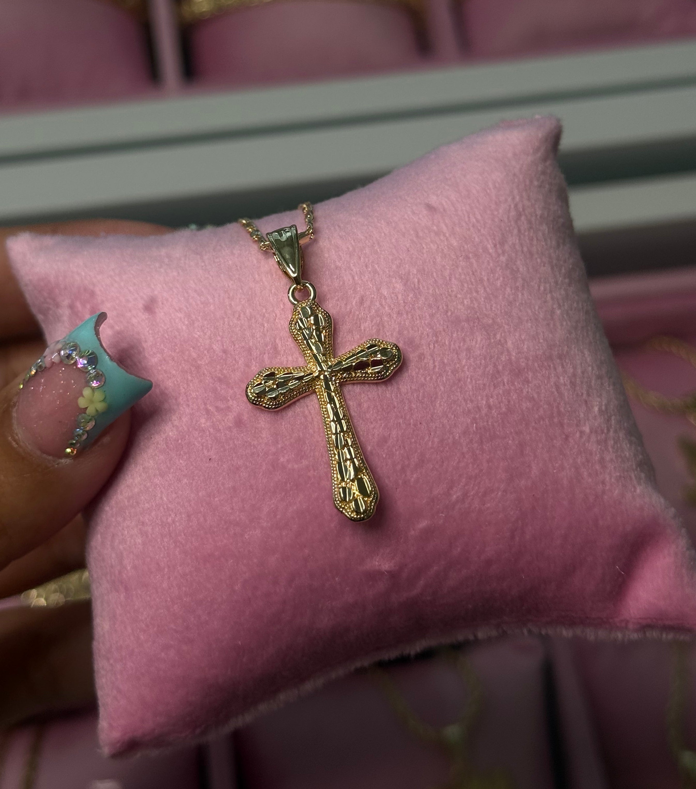 DAINTY CROSS NUGGET NECKLACE