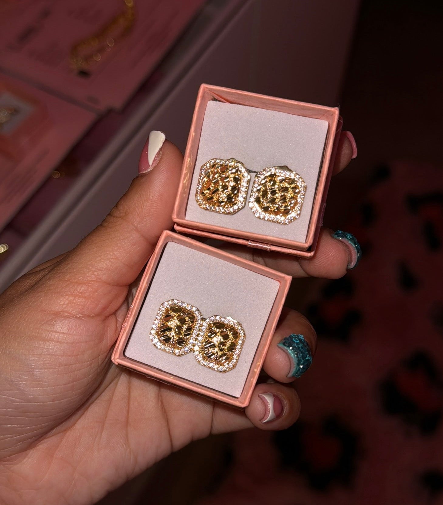 SQUARE DMND NUGGET STUDS